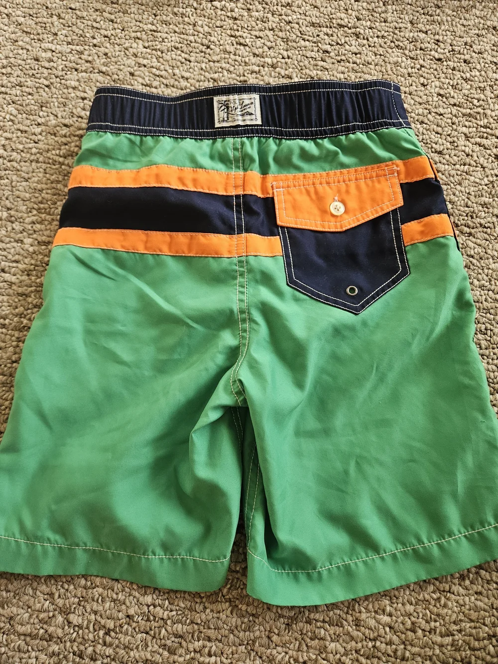 Ralph Lauren Polo Kids Green Orange Swim Shorts/Swim Trunks - Size Small, 7yo - Picture 3 of 6